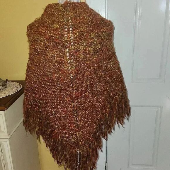 Handmade knitted rust and brown poncho women Small/Medium - Picture 5 of 8